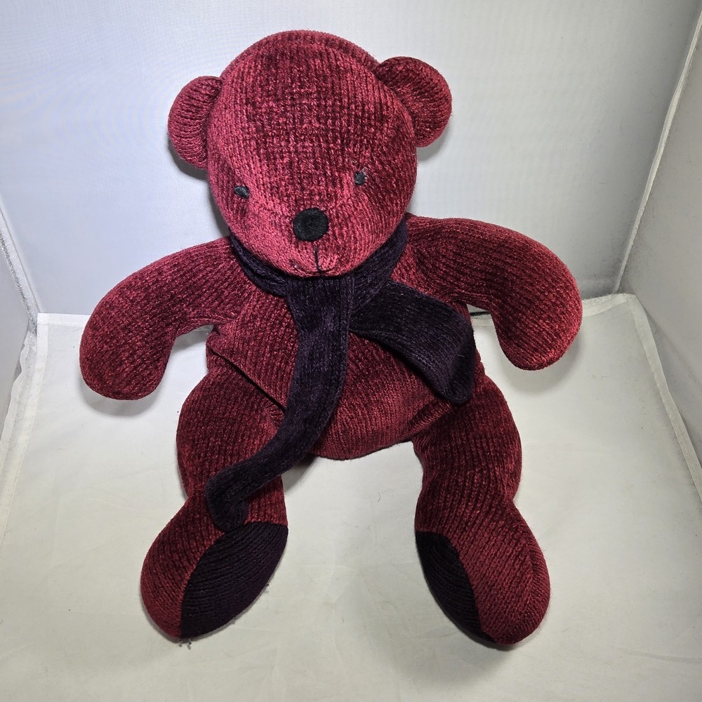 POTTERY BARN KIDS Burgandy Teddy Bear Ribbon Bow Baby Soft Plush 18"